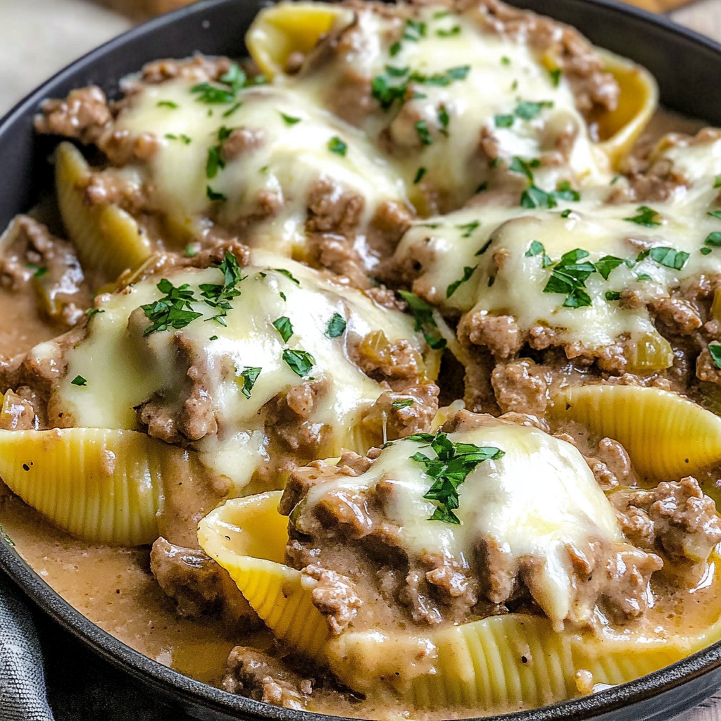 Recipe preparation for Irresistible Beef Stroganoff Stuffed Shells Recipe