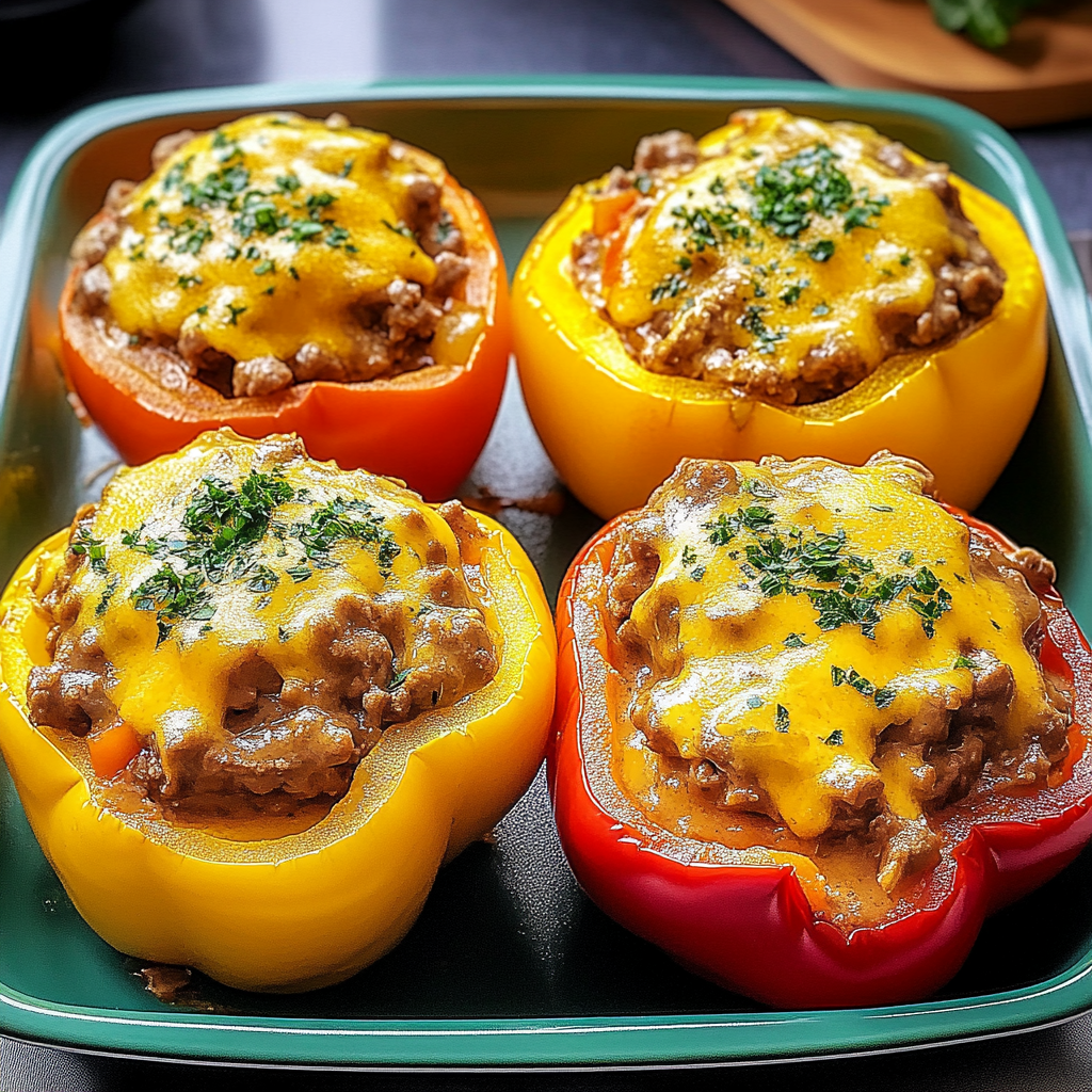 Recipe preparation for Irresistible Beef Stroganoff Stuffed Peppers Recipe