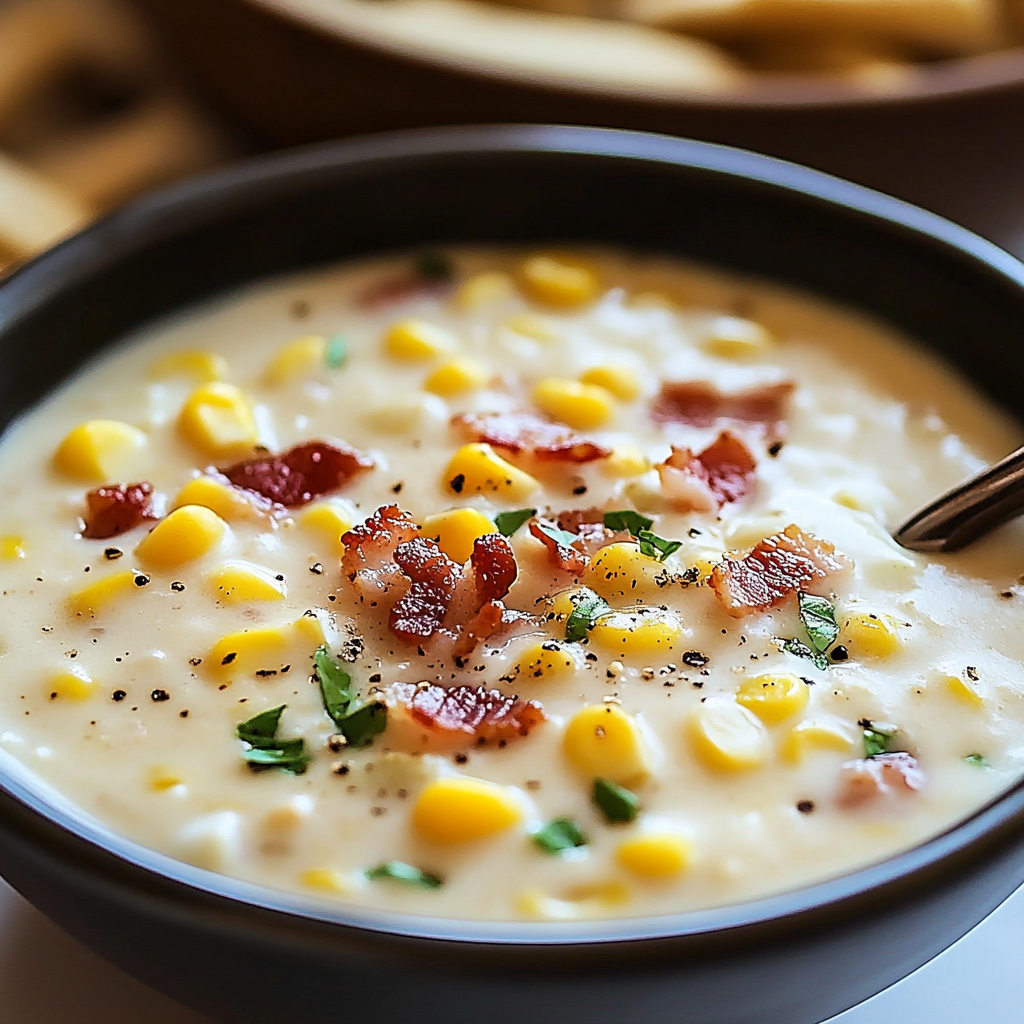 Recipe preparation for Cozy Corn Chowder with Bacon: A Comforting Delight