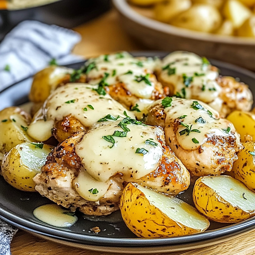 Recipe preparation for Garlic Parmesan Chicken and Potatoes