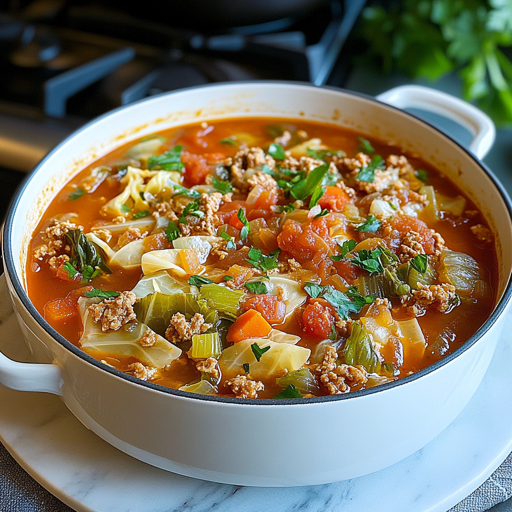 Recipe preparation for Hearty Cabbage Roll Soup Recipe for Cozy Nights