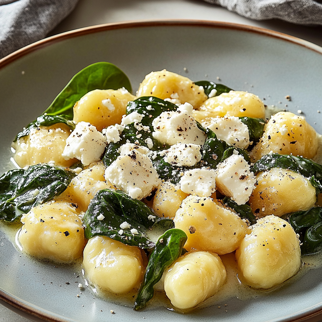 Recipe preparation for Delicious Creamy Gnocchi with Spinach and Feta Recipe