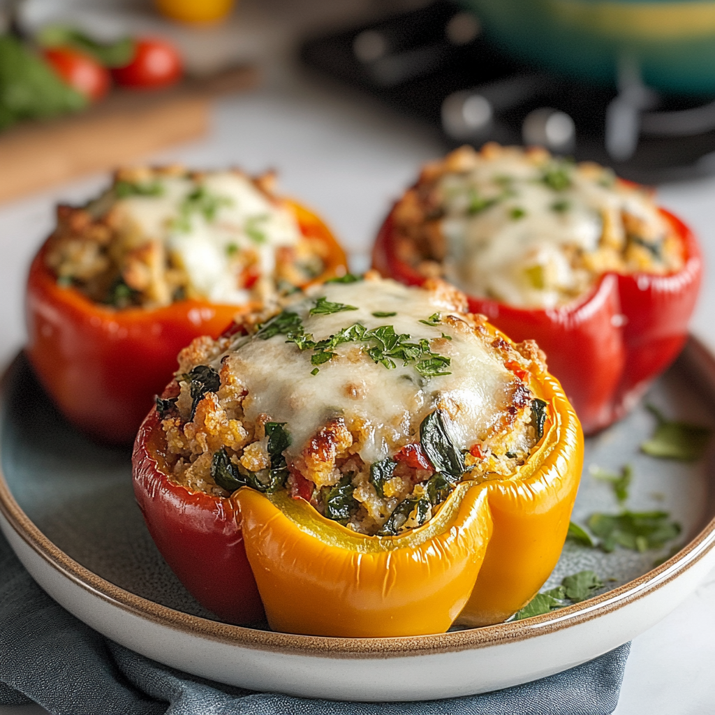 Recipe preparation for Turkey and Spinach Stuffed Peppers Recipe - Meatydelights