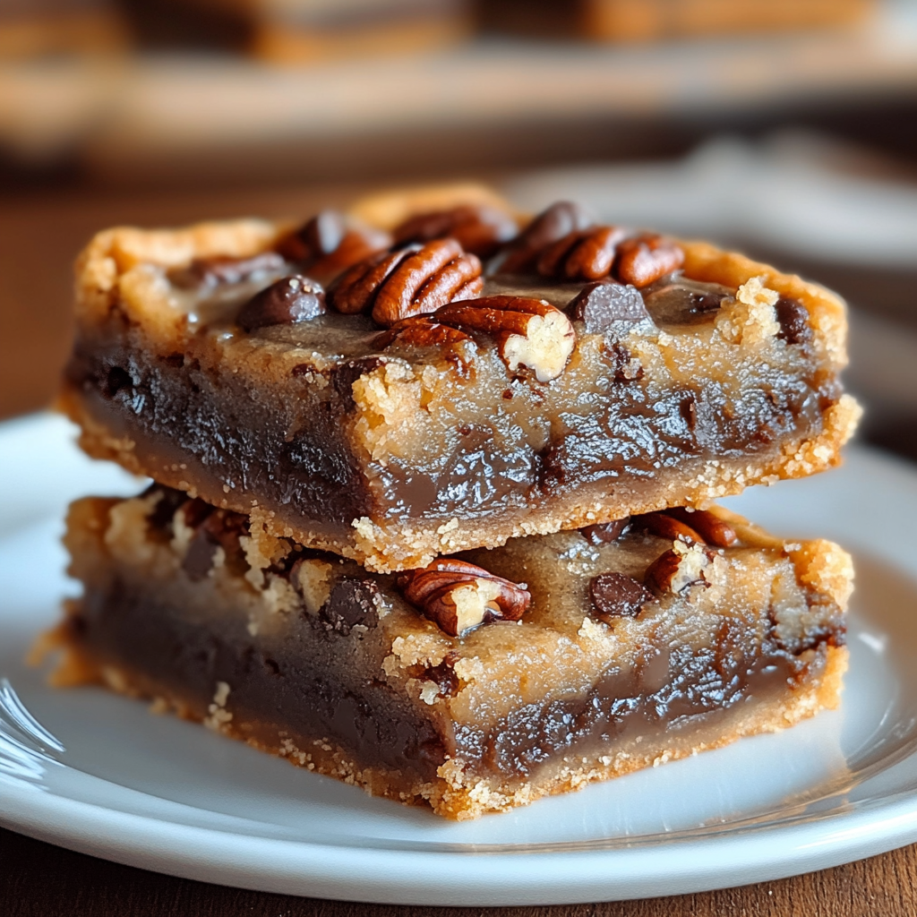 Recipe preparation for Chocolate Chip Pecan Pie Bars Recipe - Meatydelights