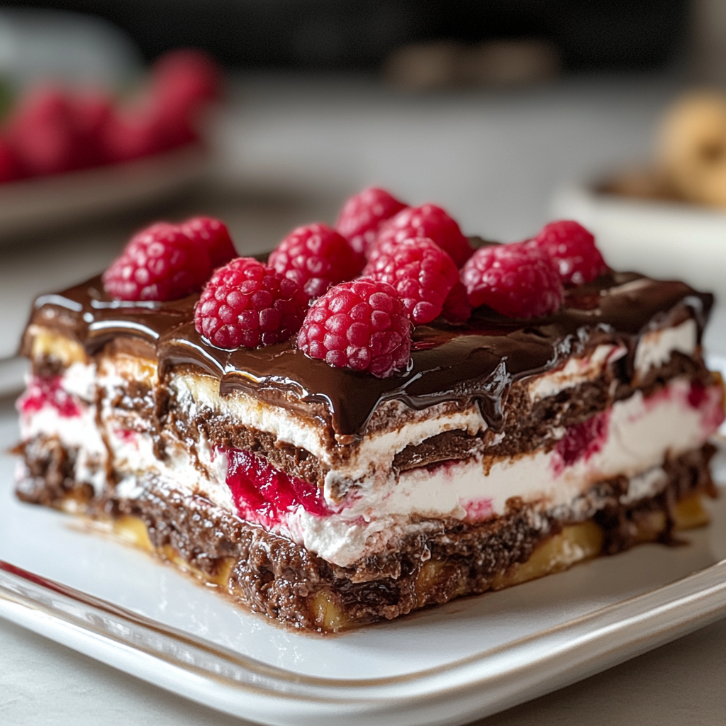 Recipe preparation for Raspberry Chocolate Lasagna Recipe - Meatydelights