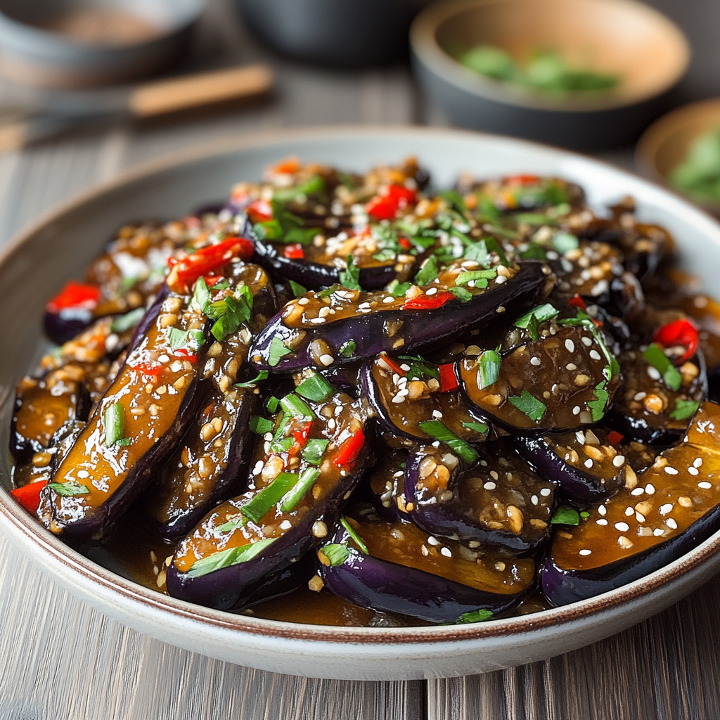 Recipe preparation for Chinese Eggplant with Garlic Sauce Recipe - Meatydelights