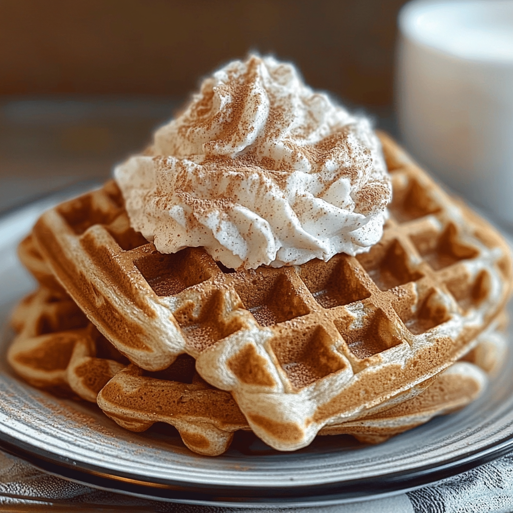 Recipe preparation for Cinnamon Waffles with Cinnamon Whipped Cream Recipe - Meatydelights