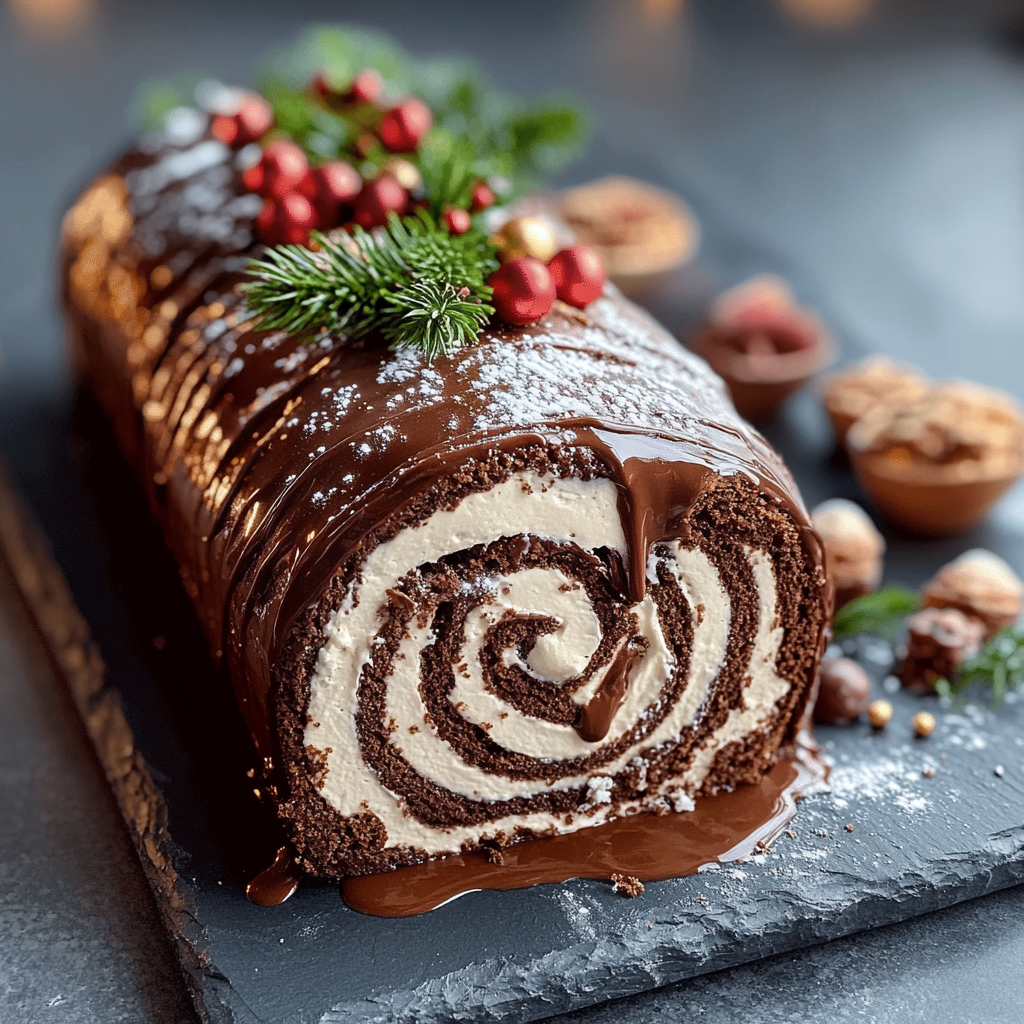 Recipe preparation for Chocolate Yule Log (Bûche de Noël) Recipe - Meatydelights