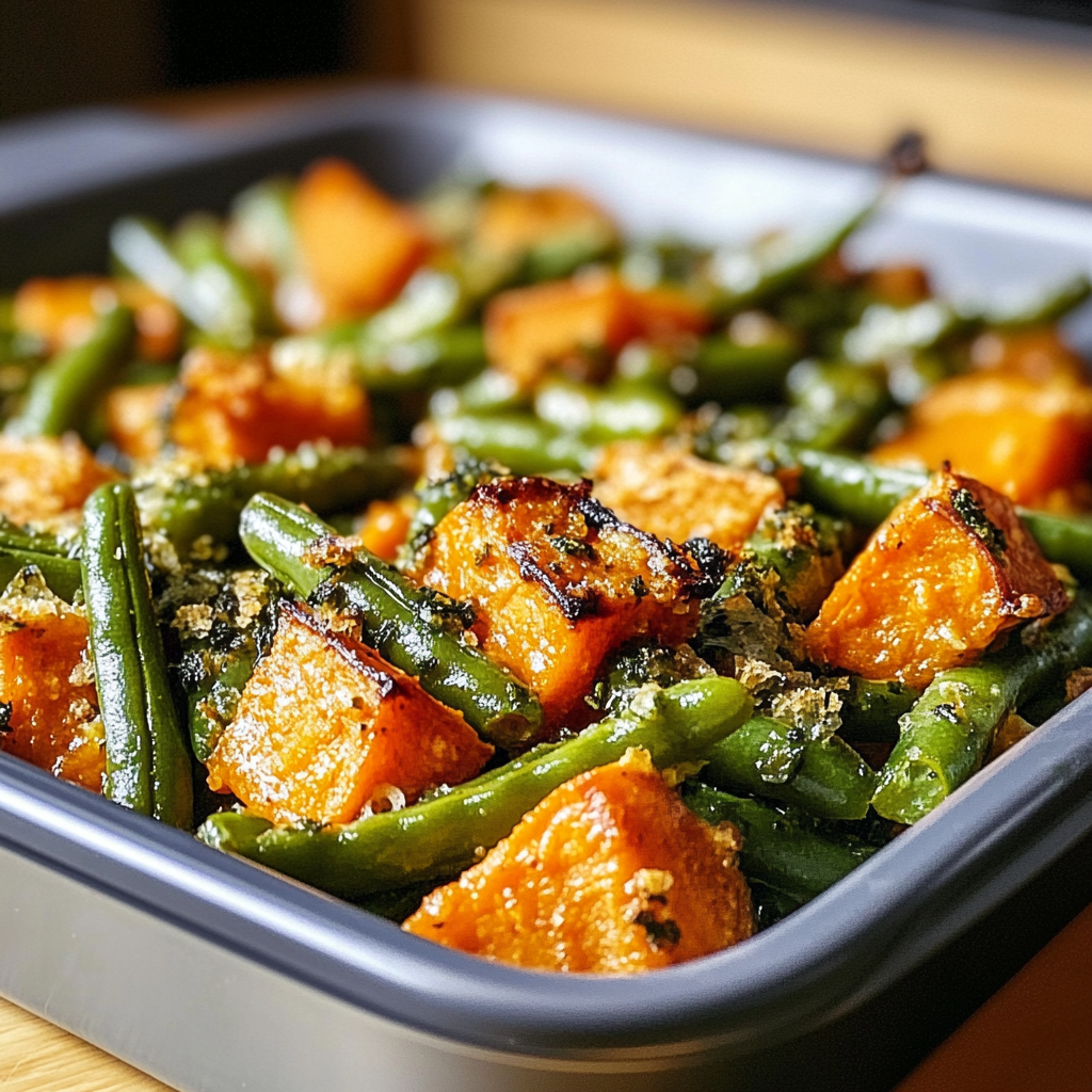 Recipe preparation for Irresistible Sweet Potato Green Bean Bake Recipe