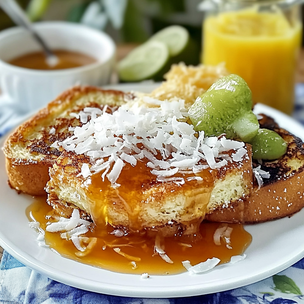 Recipe preparation for Delicious Coconut French Toast Recipe for a Tropical Breakfast - BeRecipe
