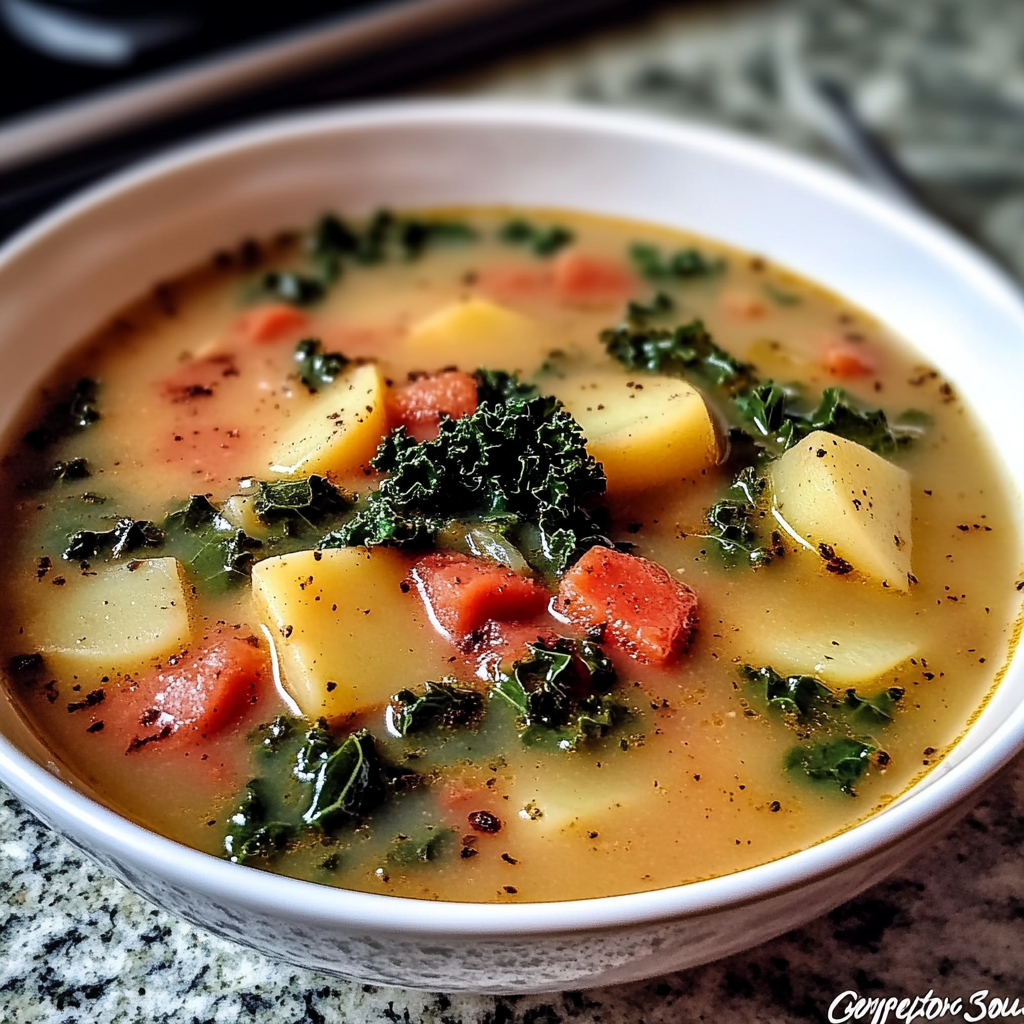 Recipe preparation for Cozy Hearty Potato Kale Soup to Warm Your Soul
