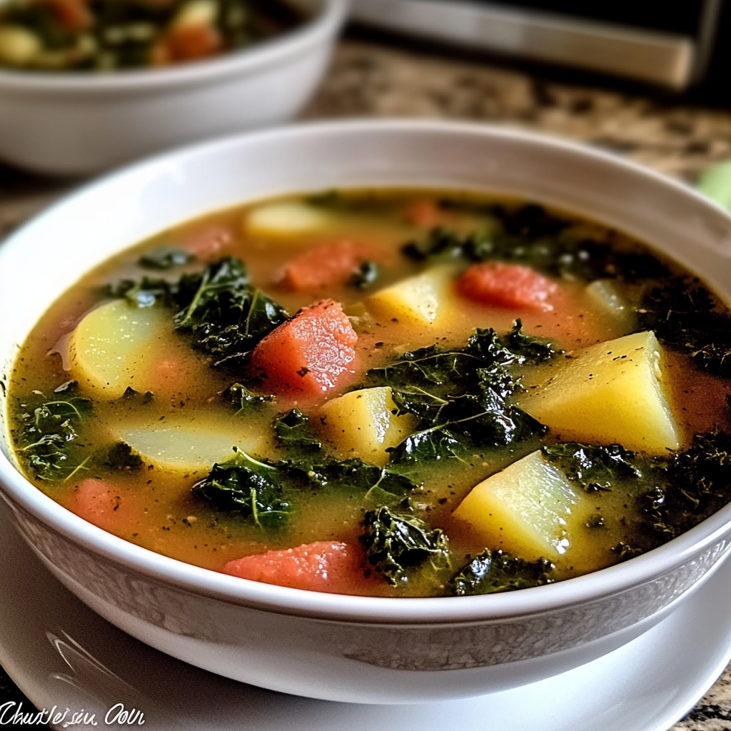 Recipe preparation for Cozy Hearty Potato Kale Soup to Warm Your Soul