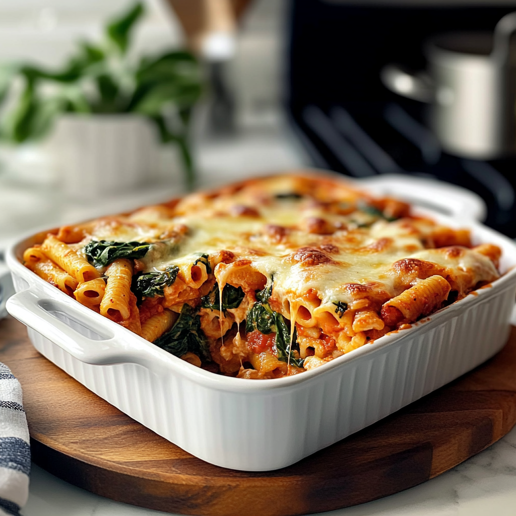Recipe preparation for Irresistible Baked Ziti with Spinach Recipe to Savor