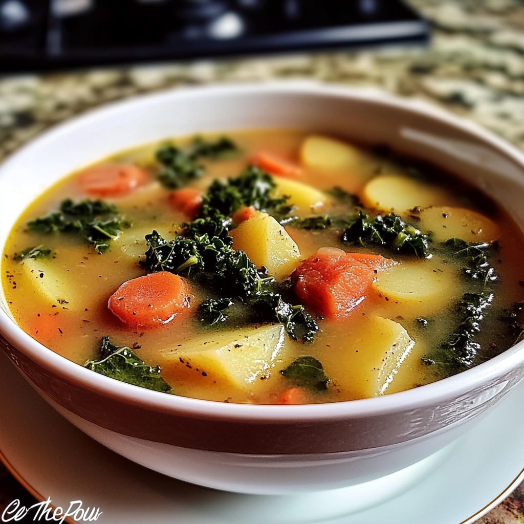 Recipe preparation for Cozy Hearty Potato Kale Soup to Warm Your Soul