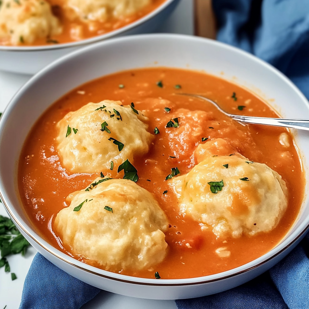 Recipe preparation for Best Tomato Soup with Cheddar Bay Dumplings Recipe to Savor - BeRecipe